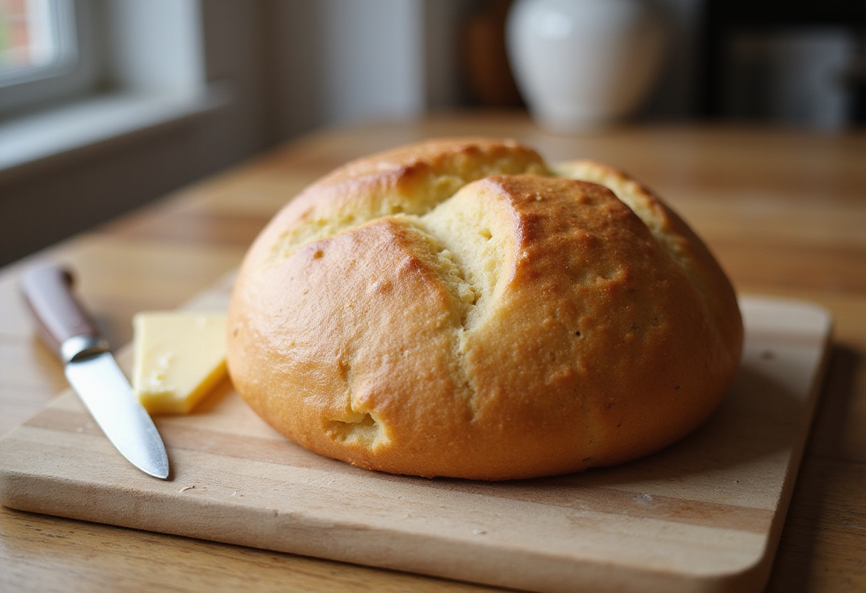Freshly baked homemade bread loaf.