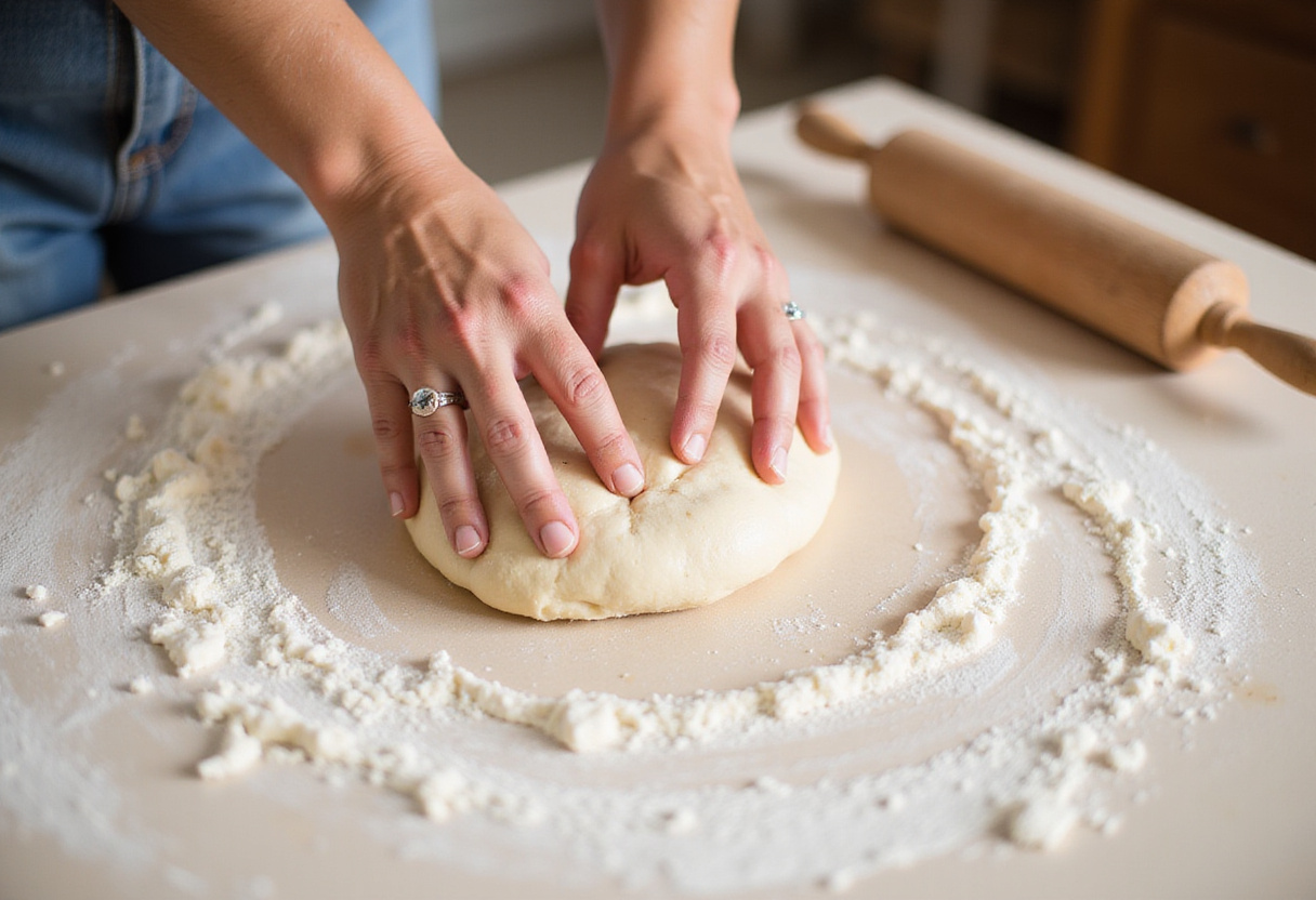 Kneading dough for bread making.