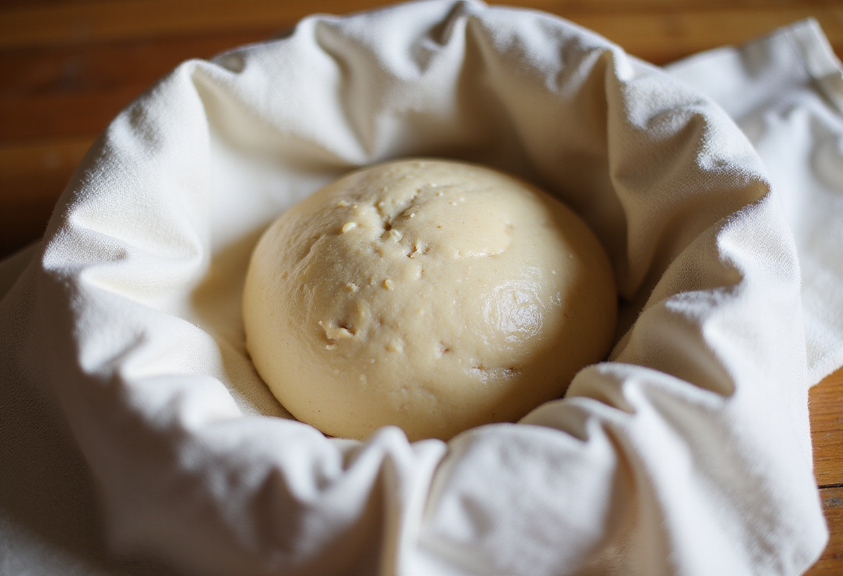 Dough proofing in a bowl for bread recipe.