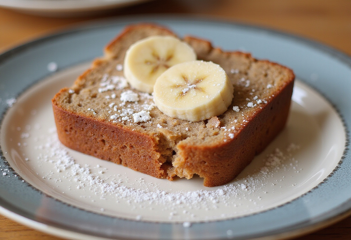 Delicious slice of banana bread made with substitutions, inspired by Chrissy Teigen's recipe.