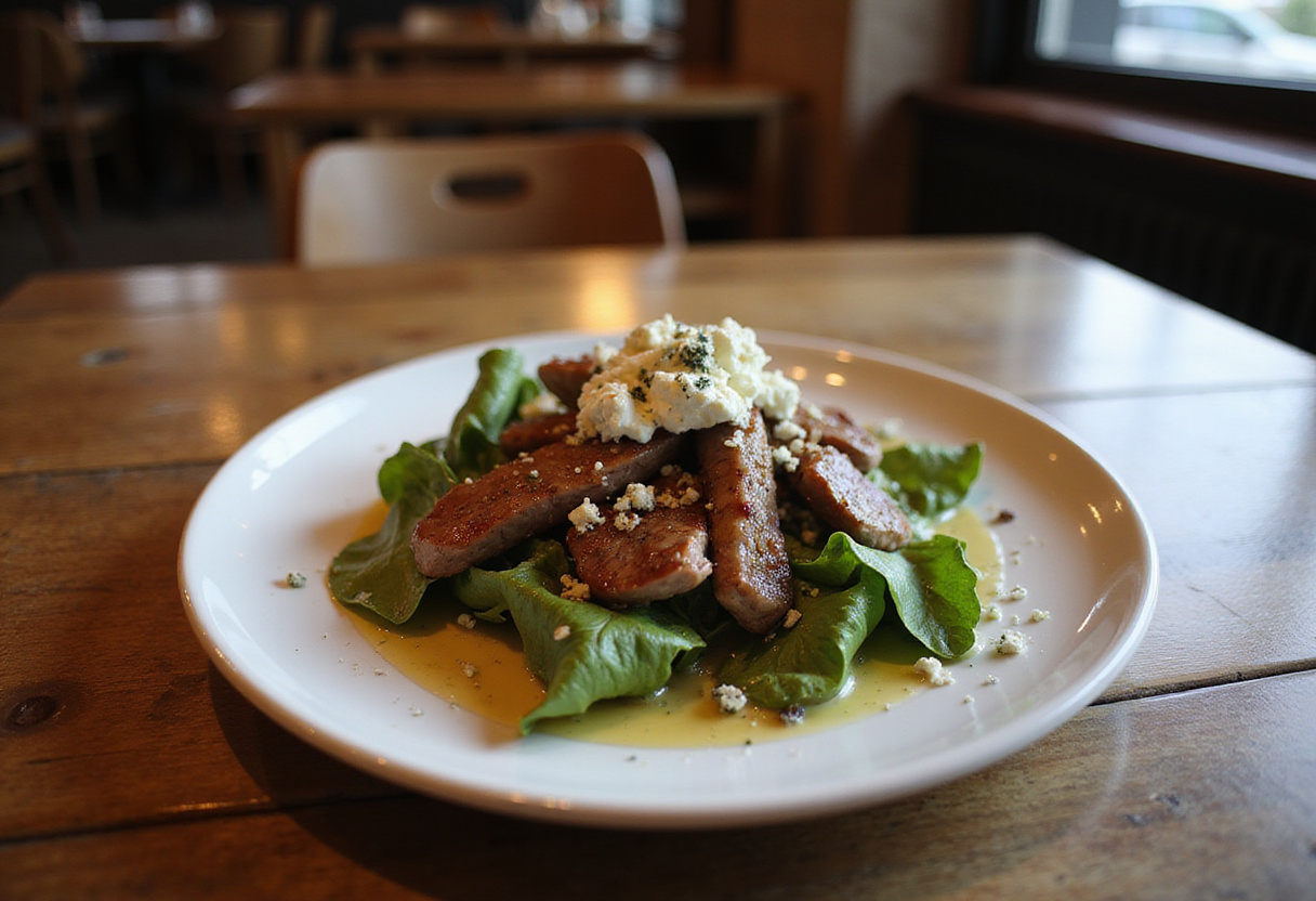 Delicious and refreshing cold steak salad served on a plate.