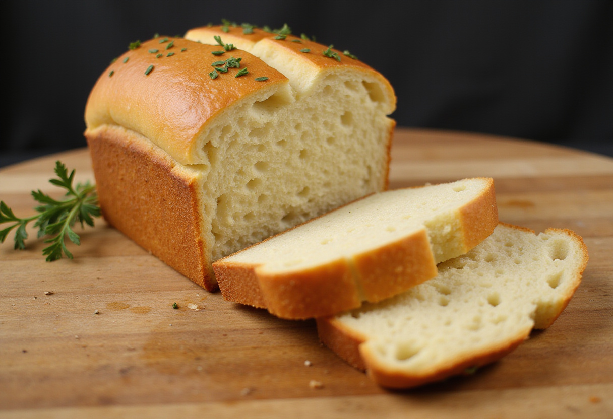 Freshly baked homemade cabbage bread loaf, sliced and ready to serve.