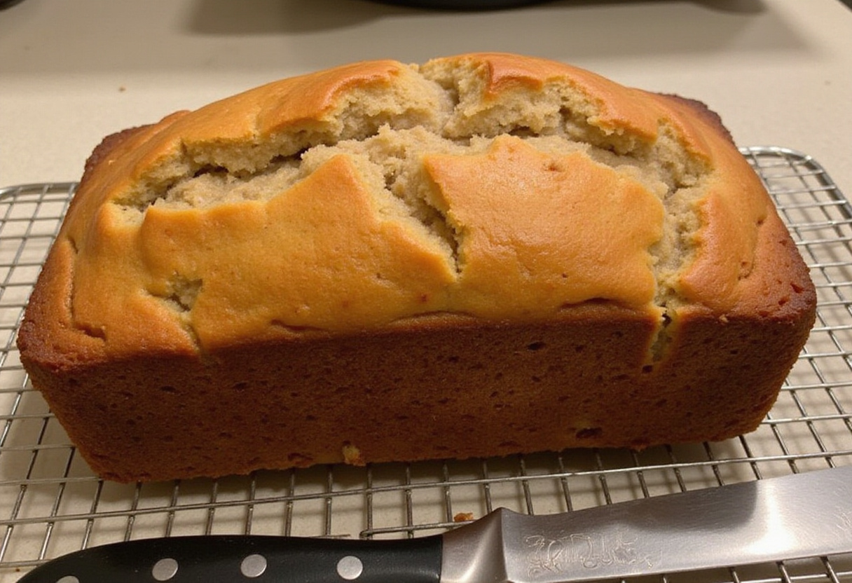 Golden brown Pillsbury banana bread cooling on a rack, ready to slice.