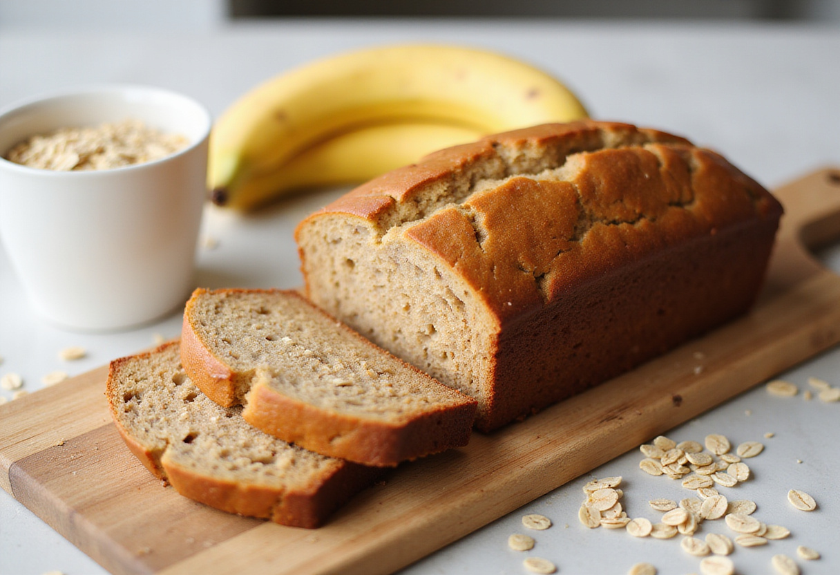 Delicious slices of four-ingredient banana bread, a healthy and simple treat.