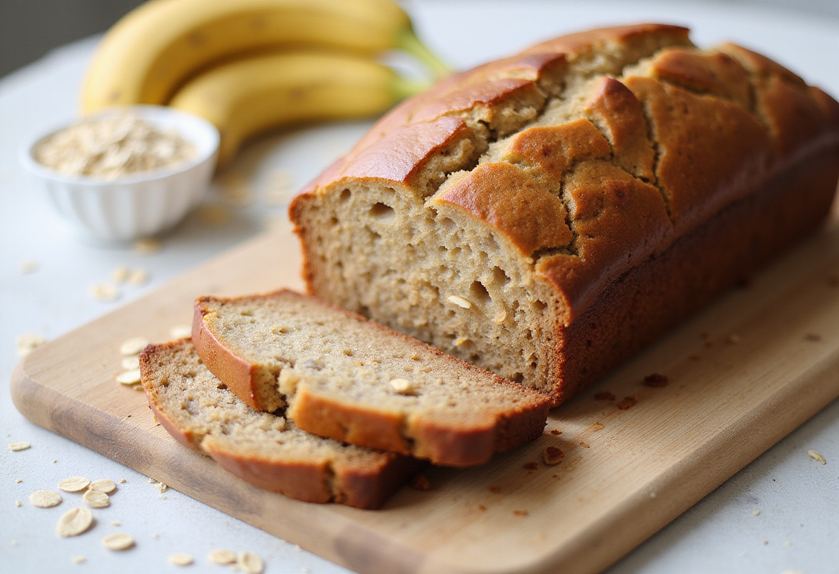 Delicious slices of four-ingredient banana bread, a healthy and simple treat.