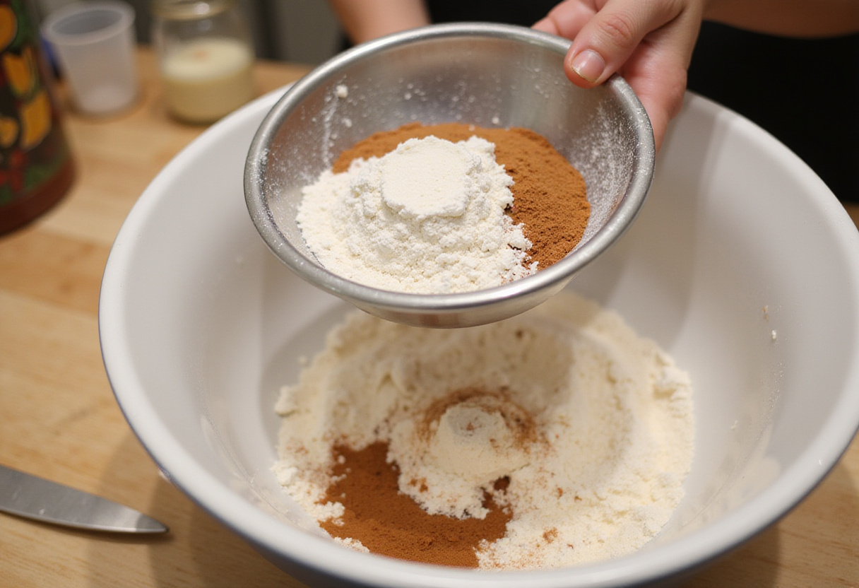Dry ingredients being prepared for Starbucks Banana Bread.