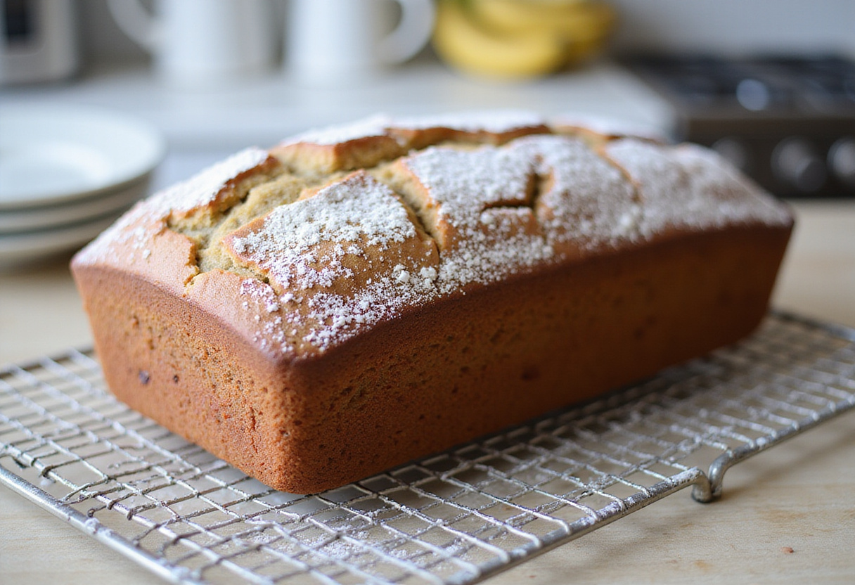 Finished loaf of Chrissy Teigen's banana bread, a unique and delicious dessert.