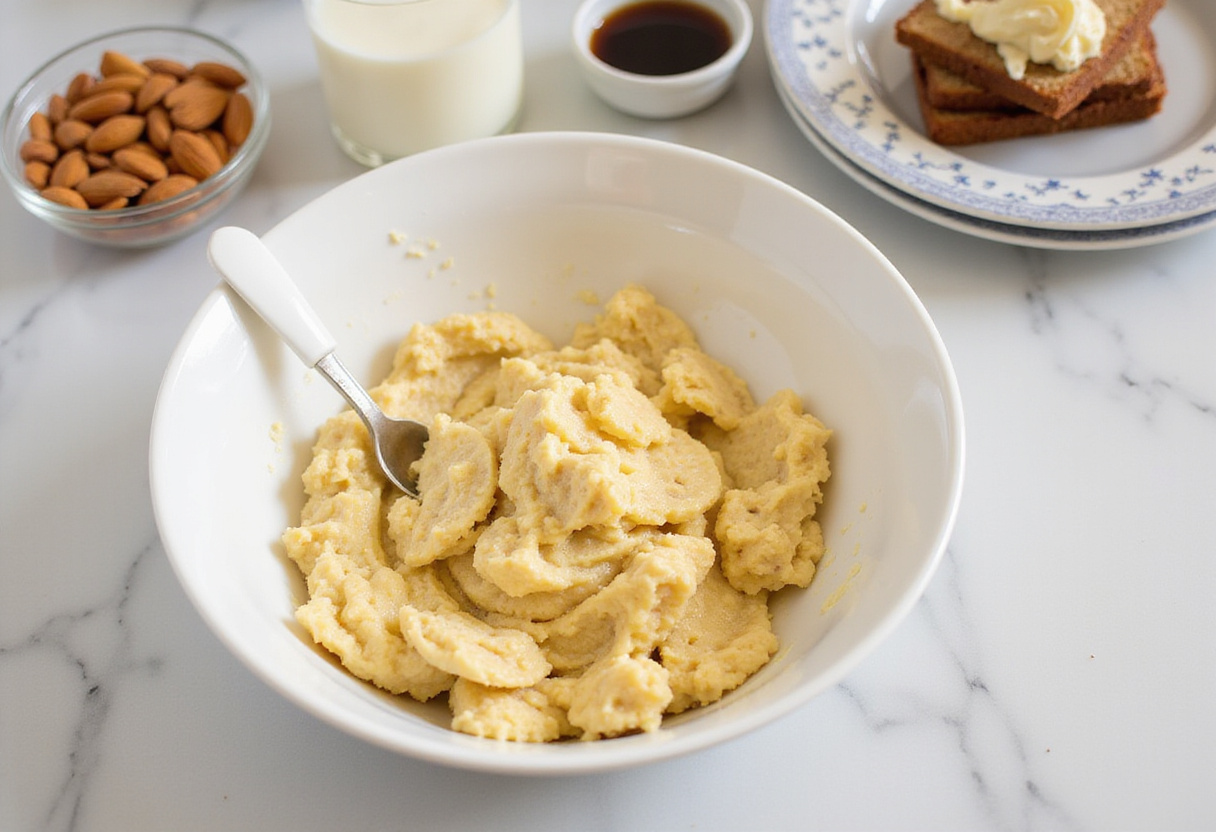 Preparation of pancake batter for Baked Protein Pancake Bowls with ripe bananas and almond milk for added flavor and nutrition.