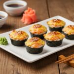 Deliciously plated Baked Salmon Sushi Cups, showcasing the vibrant colors and appealing presentation, perfect for a sushi lover's meal.