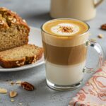A beautifully crafted Banana Bread Latte with a slice of banana bread, showcasing the perfect blend of flavors in a warm, inviting coffee setting.