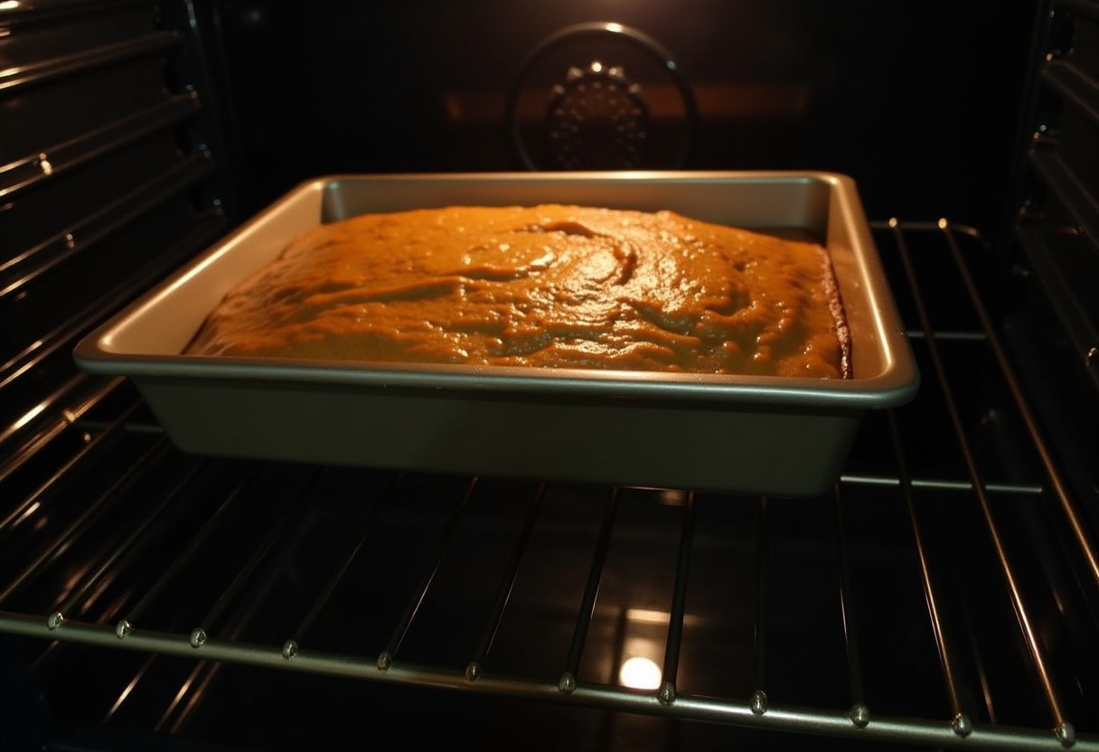 Carrot cake banana bread batter baking in the oven, creating a warm and inviting atmosphere in the kitchen.