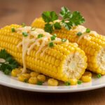 Delicious Cheesy Garlic Butter Corn on the Cob served garnished and ready to be enjoyed, highlighting its savory flavors.