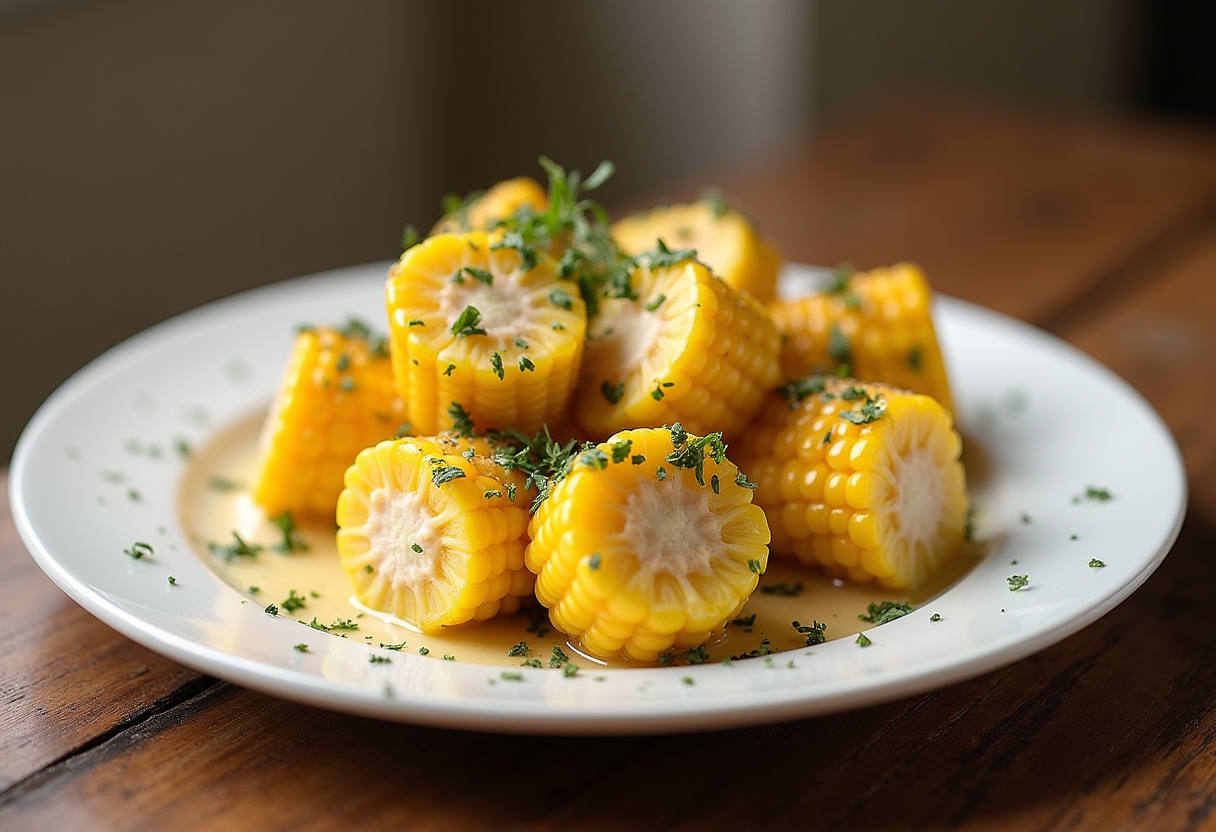 Delicious Cheesy Garlic Butter Corn on the Cob served garnished and ready to be enjoyed, highlighting its savory flavors.