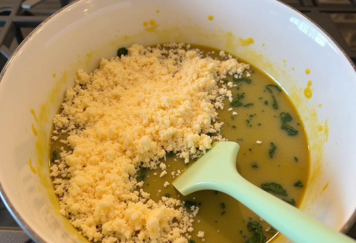 Cheesy mixture of breadcrumbs and herbs ready to top the zucchini steaks in a delicious garlic and cheese preparation.