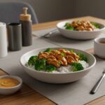 Delicious Chicken and Broccoli Bowl served on a table, showcasing a flavorful meal perfect for easy dinner preparation.