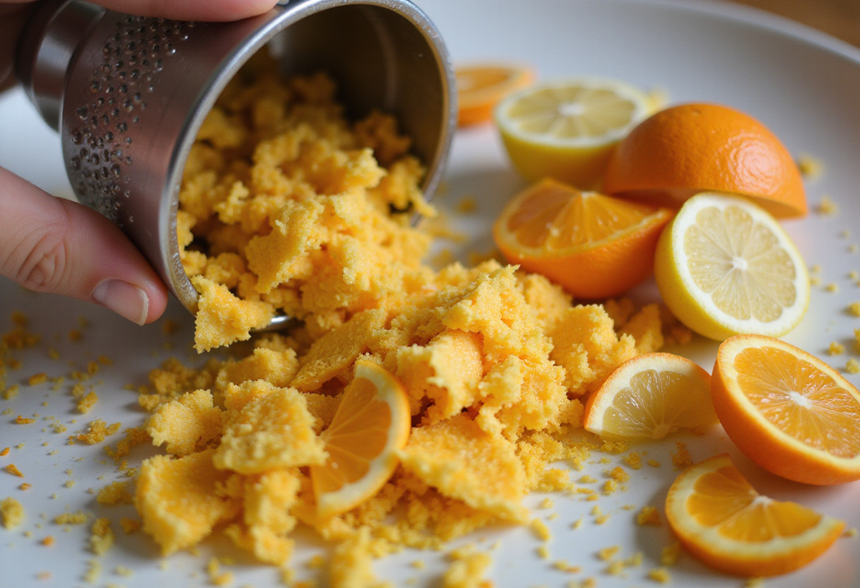 Adding zesty lemon and orange peel to overnight oats for a refreshing and flavorful breakfast.