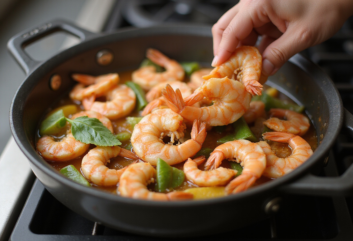Cooking shrimp and crabs in the seafood boil pot, showcasing fresh ingredients and a flavorful broth.