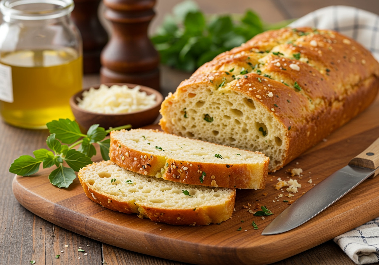 Final result of Copycat Subway Italian Herb & Cheese Bread, perfectly baked and sliced, showcasing the herb-infused flavor and cheesy topping.