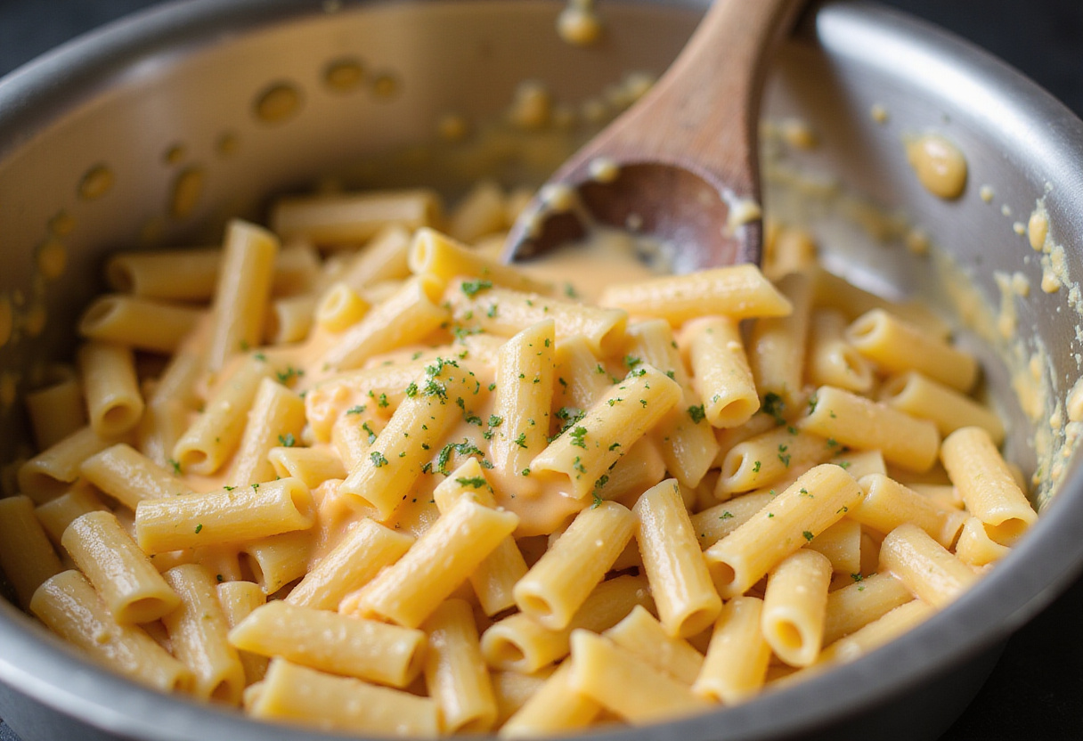 Combining penne pasta with creamy cheese sauce, essential for delicious creamy cheesy penne with garlic butter ground beef.