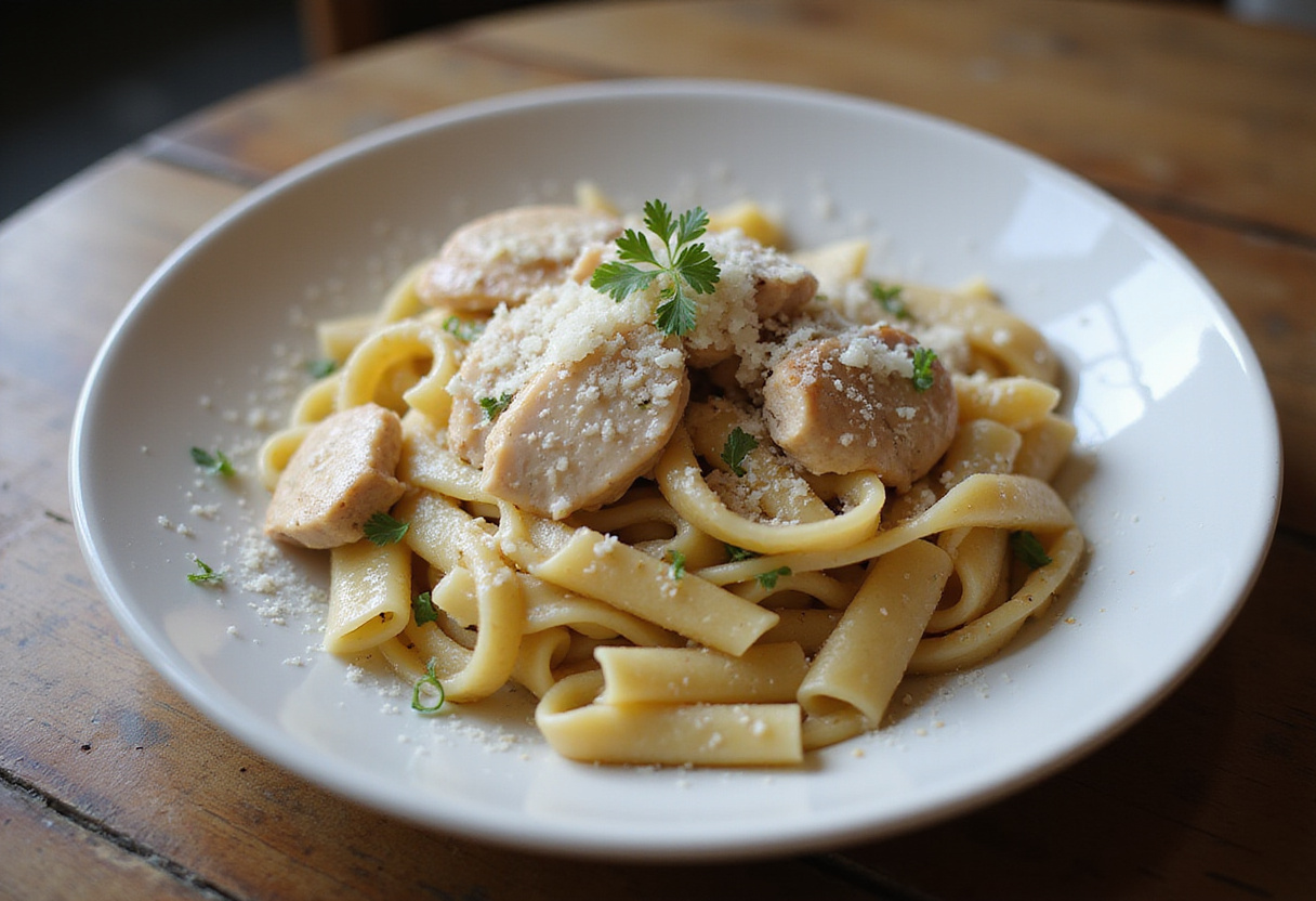 Final presentation of Creamy Ricotta Chicken Pasta, perfectly garnished and ready to enjoy, showcasing a delicious homemade meal.
