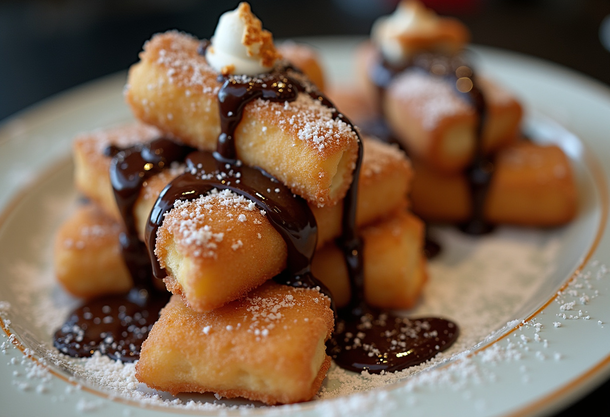 Delicious crispy deep fried marshmallows served as a dessert, highlighting their sweet and indulgent appearance.