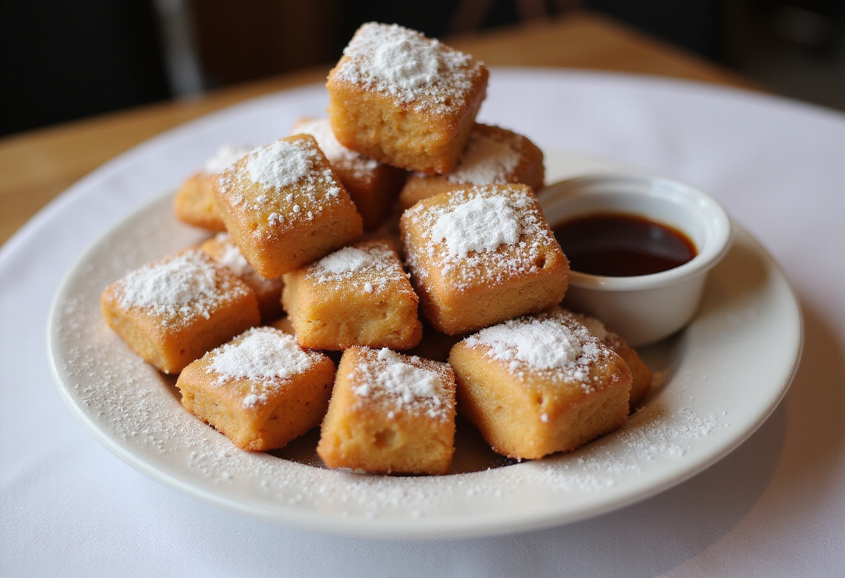 Beautifully arranged crispy deep fried marshmallows on a platter, perfect for serving as a delightful dessert.