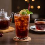 Final presentation of Delicious Cherry Earl Grey Milk Tea served hot and iced, showcasing a delightful beverage experience.