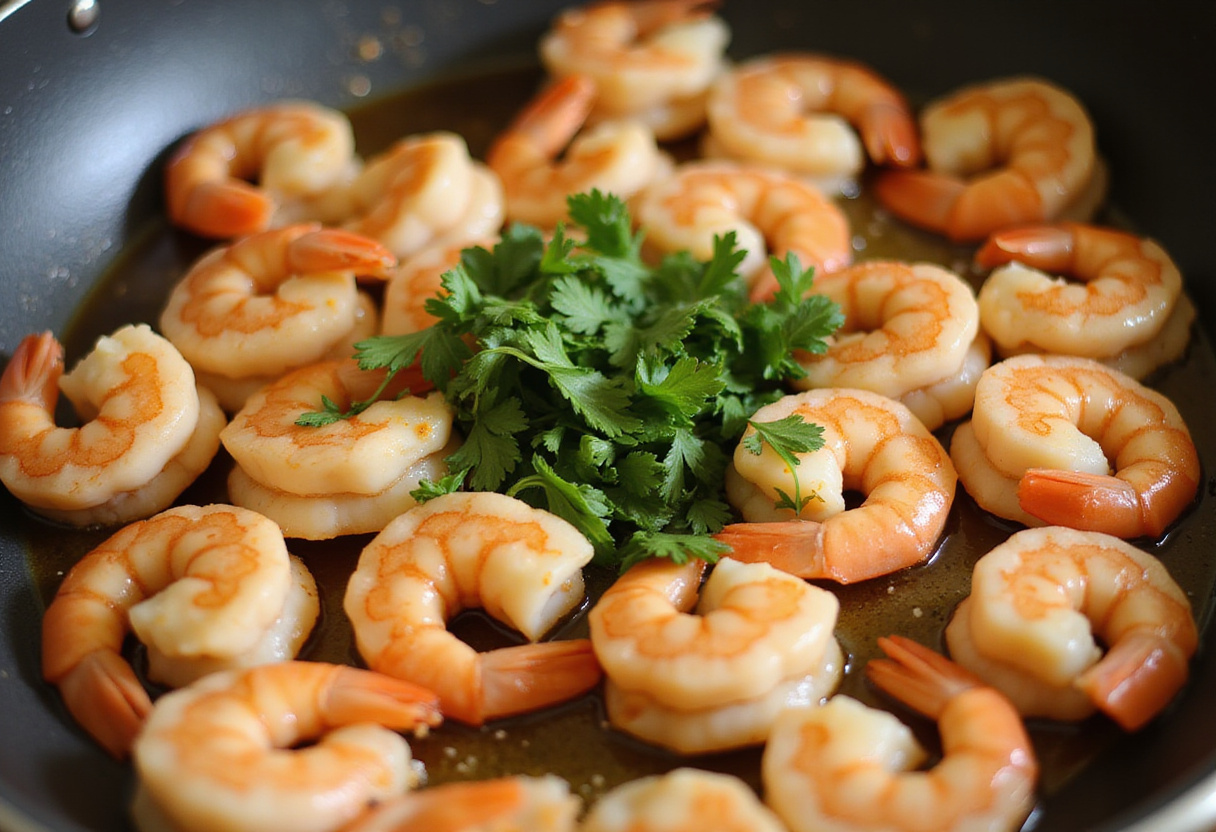 Garnish of fresh parsley on creamy garlic shrimp, enhancing the flavor and presentation.