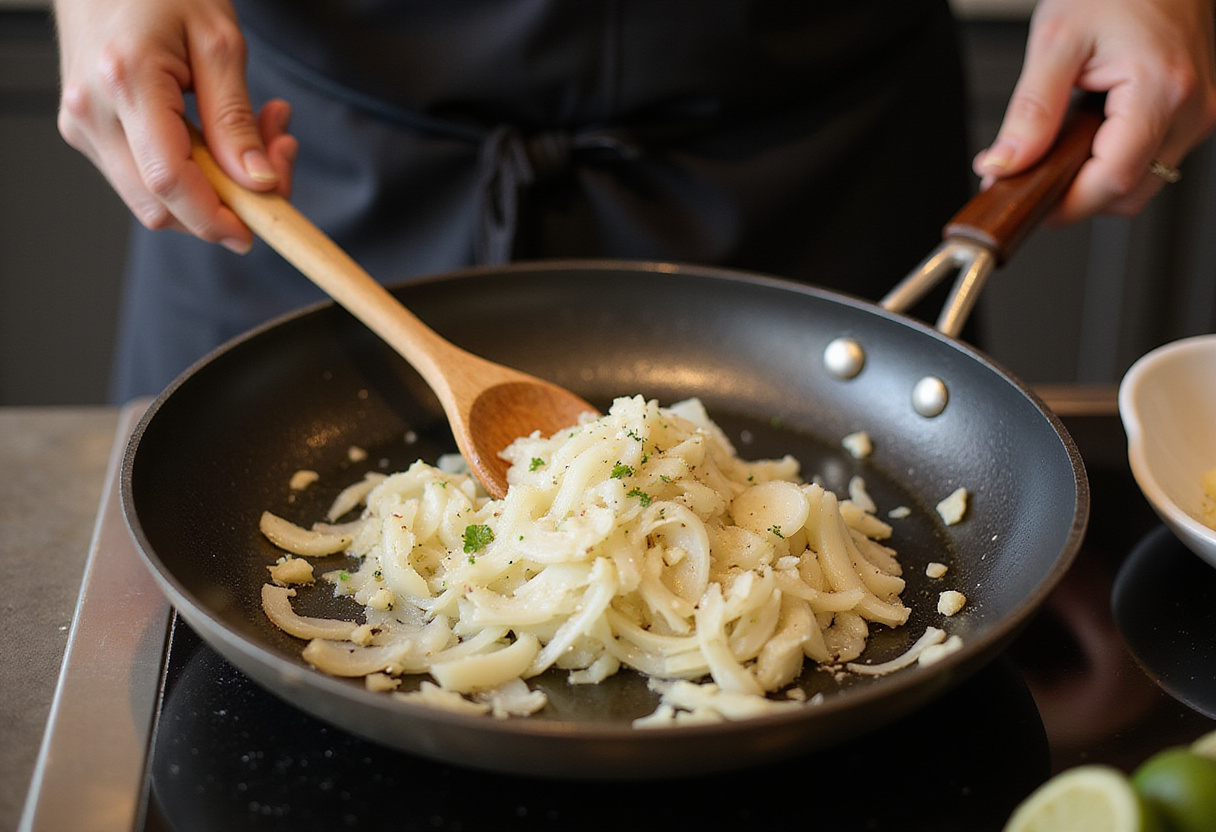 Sautรฉing onions and garlic for Easy Stovetop Creamy Ground Beef Pasta, creating a fragrant base for the dish.