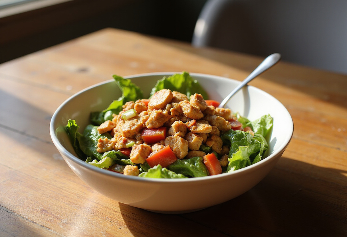 Final presentation of Easy Zesty Southwest Chicken Salad Bowl, highlighting the vibrant colors and fresh ingredients in an inviting setup.