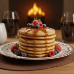 Perfectly stacked fluffy pancakes with syrup and berries, showcasing a delicious breakfast spread ideal for pancake lovers.