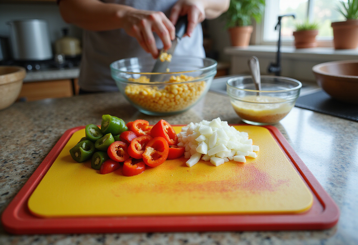 Chopped bell peppers and onions combined with fresh corn for a delicious Frito Corn Salad.