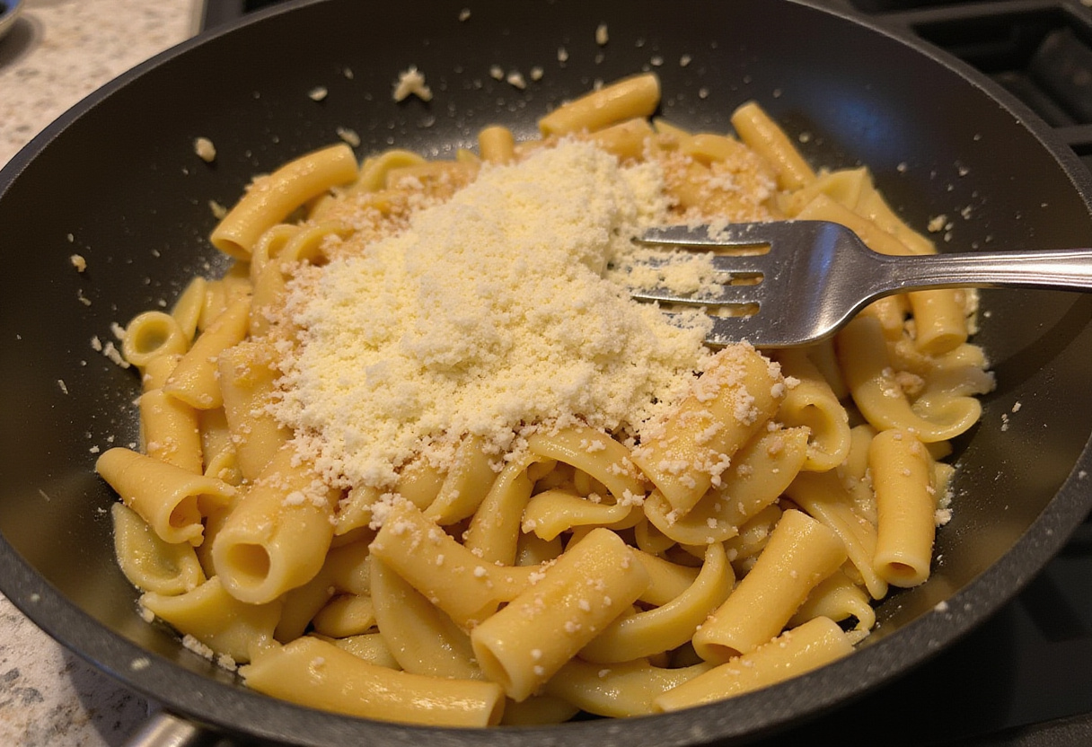 Combining garlic butter with pasta, topped with Parmesan cheese for a tasty garlic butter pasta dish.