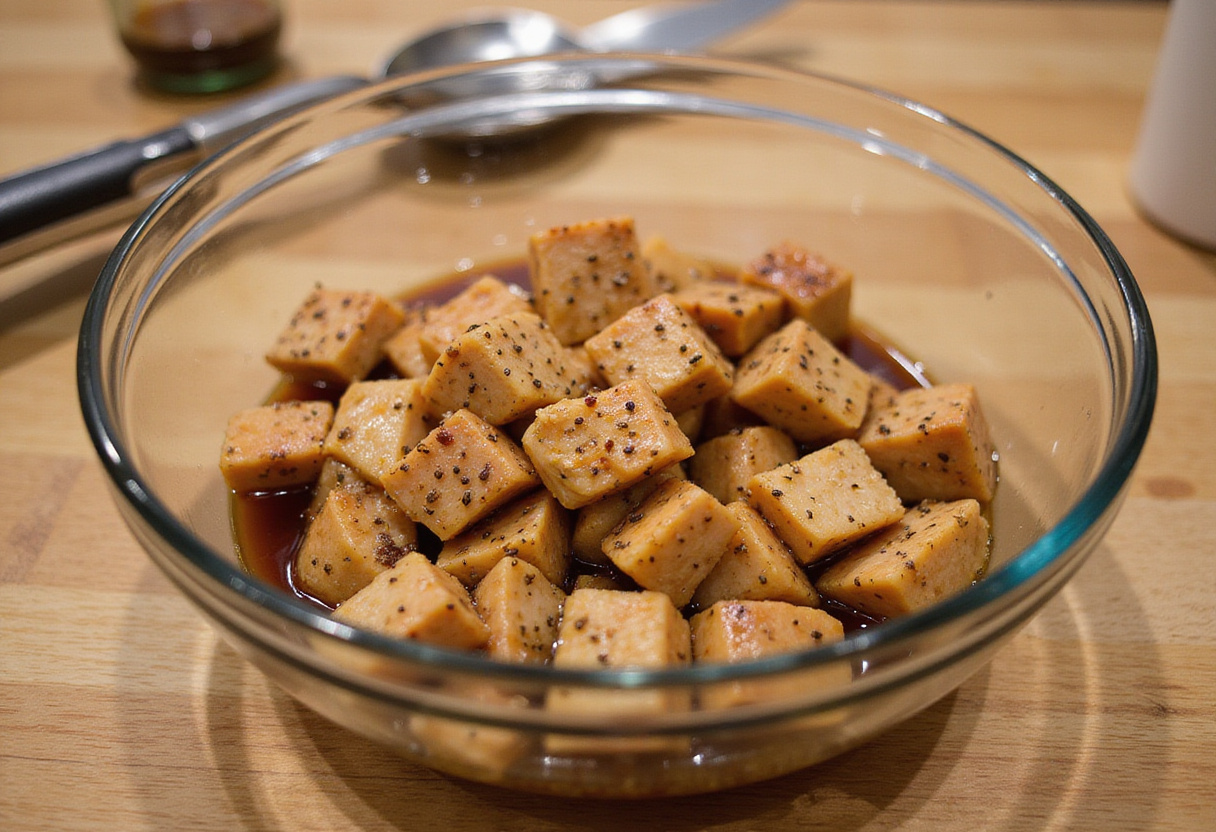 Honey Garlic Chicken marinating in a bowl with soy sauce and garlic, perfect for dinner preparation.