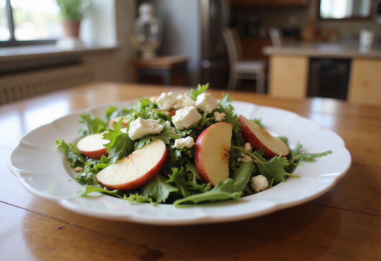 Delicious Honeycrisp apple and feta salad beautifully arranged, showcasing fresh ingredients and ideal for a healthy lifestyle.