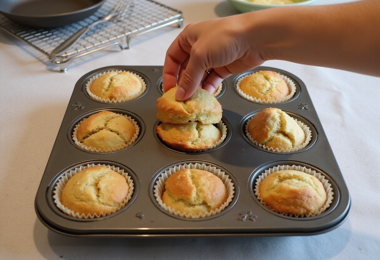 Placing cruffin dough in a muffin tin for baking, illustrating the final steps before oven time in creating Delicious Cruffins.