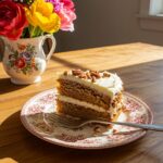 A slice of moist Hummingbird Cake served on a plate, highlighting its layers and garnishes, perfect for any dessert lover.