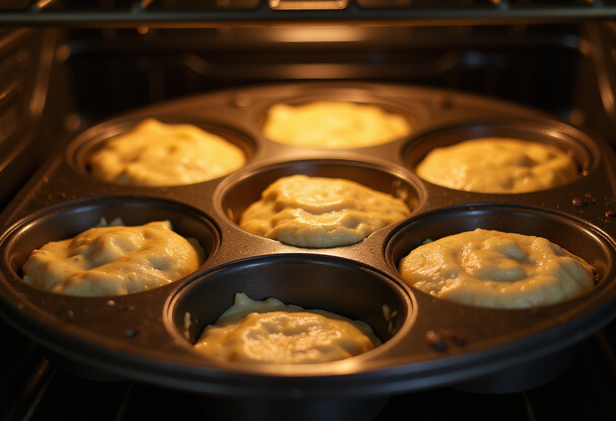Popover batter poured into a muffin tin, preparing for baking jalapeño cheddar popovers in a warm kitchen.