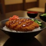 Final presentation of Japanese Katsu Bowls featuring golden crispy chicken, rice, and drizzled tonkatsu sauce for a mouthwatering dish.