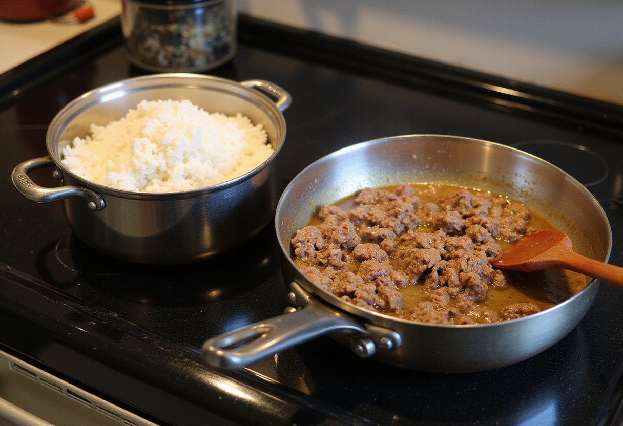 Perfectly steamed rice for a Korean Ground Beef Bowl, showcasing the essential side for this savory dish.