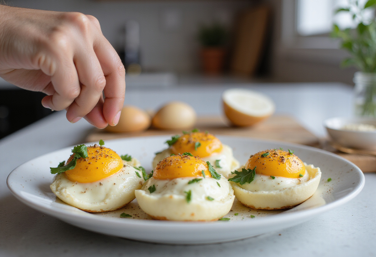 Serving freshly baked Mediterranean Baked Feta Eggs, highlighting the golden feta and vibrant colors of vegetables.
