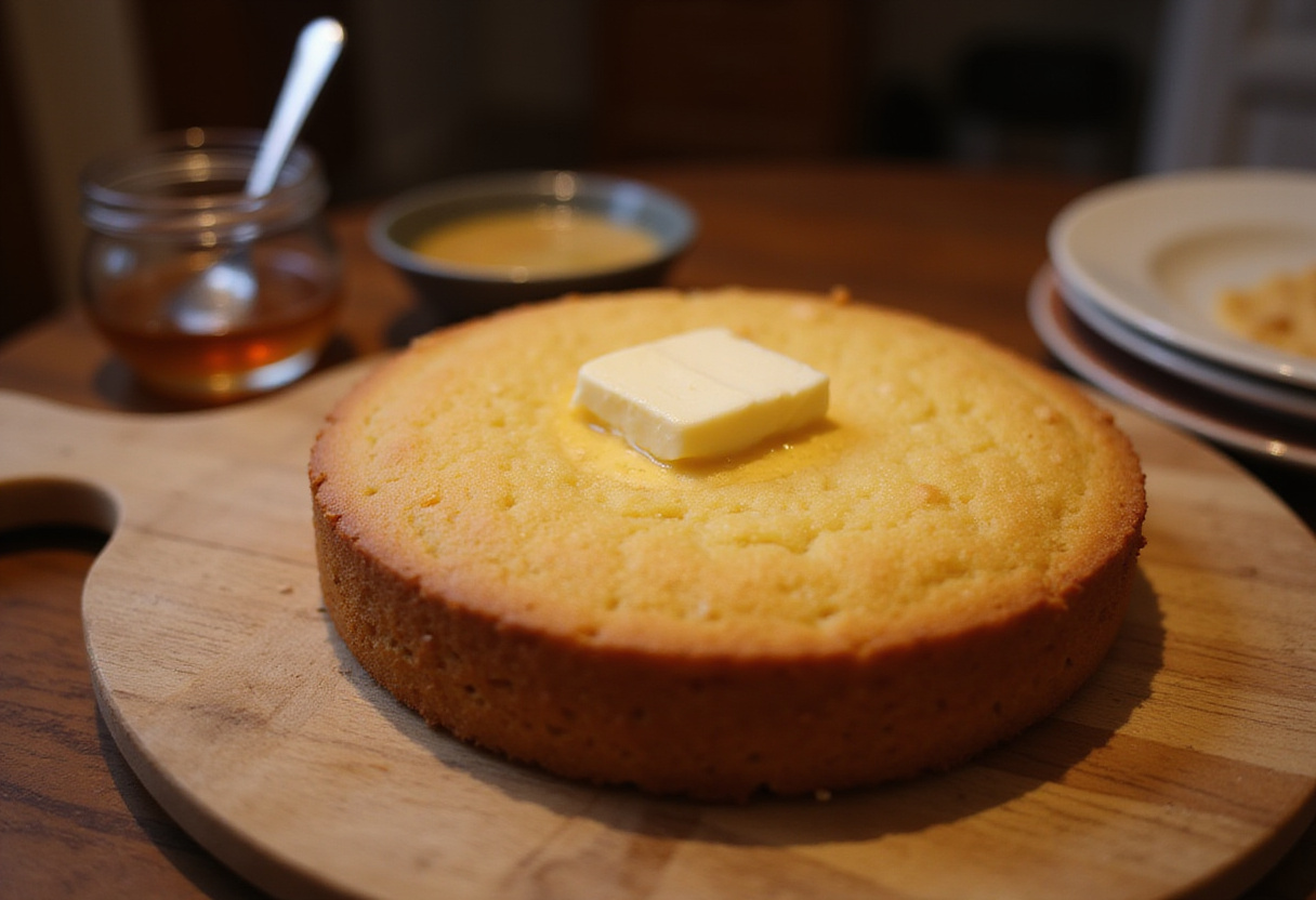 Serving delicious homemade Navajo Cornbread with butter and honey, perfect for any meal.