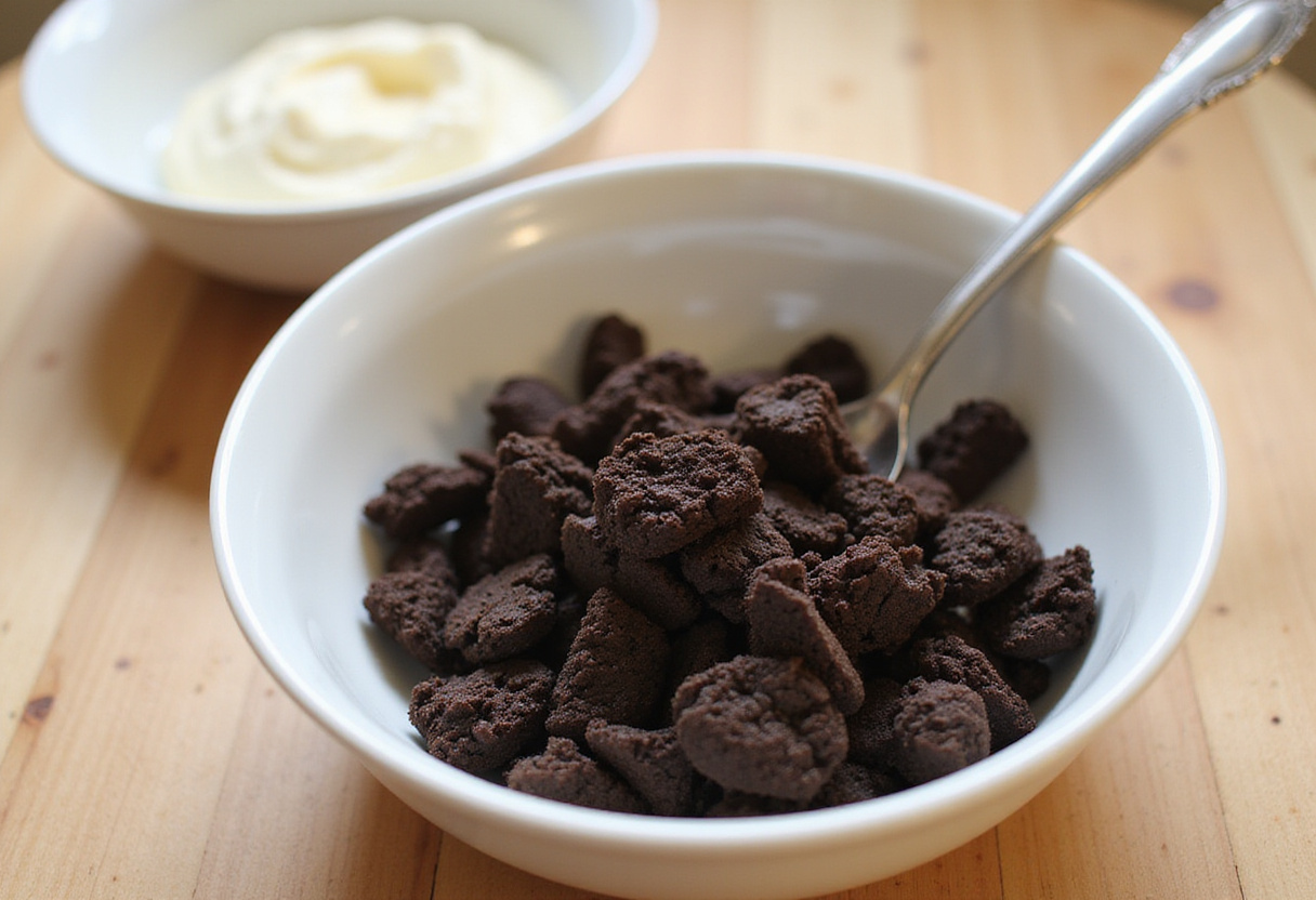 Crushed Oreo cookies and softened cream cheese for Oreo Cream Cheese Cheesecake Sushi Roll preparation.