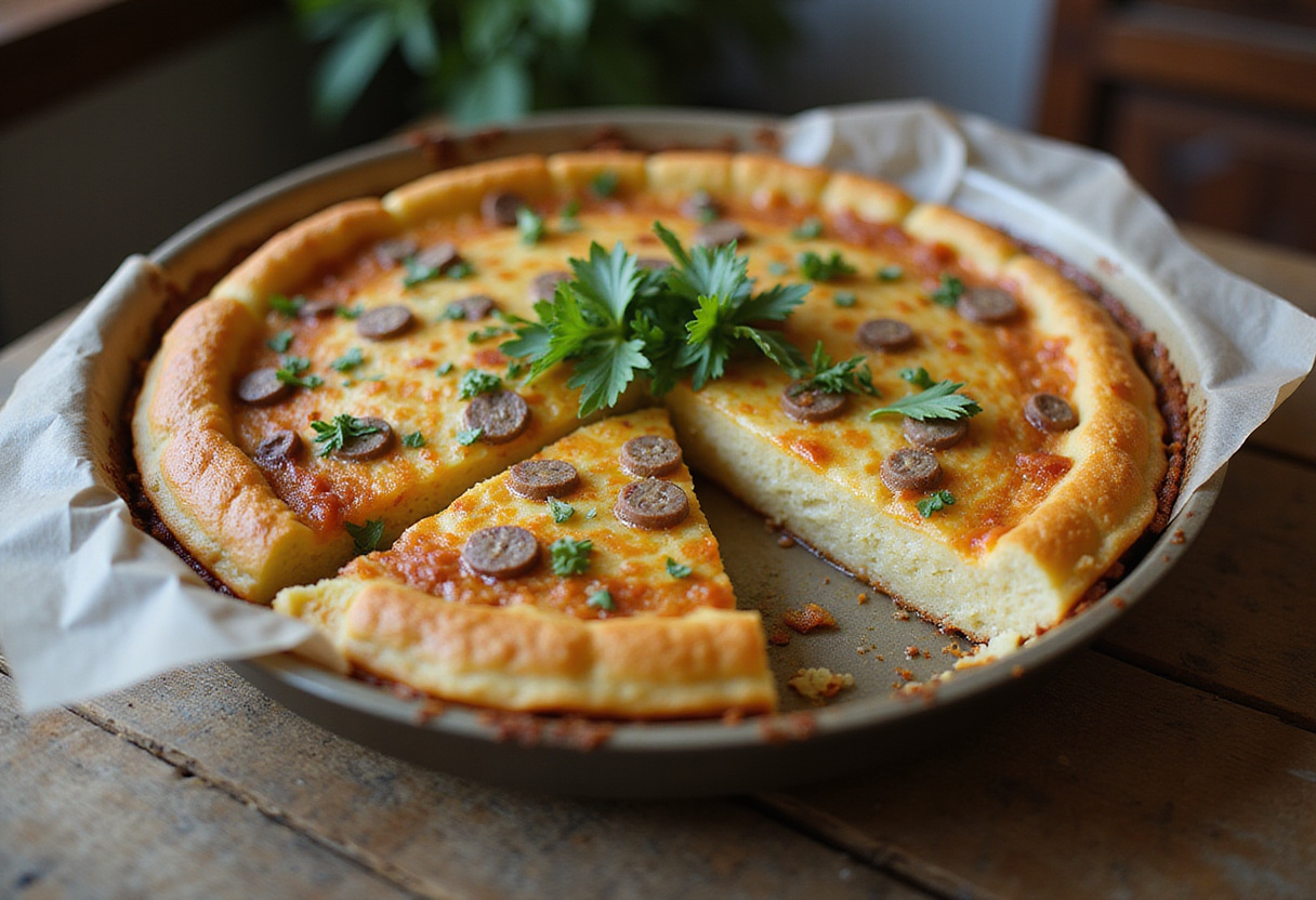 Deliciously baked pancake sausage casserole served on a table, perfect for brunch, showcasing a golden brown top and savory layers.