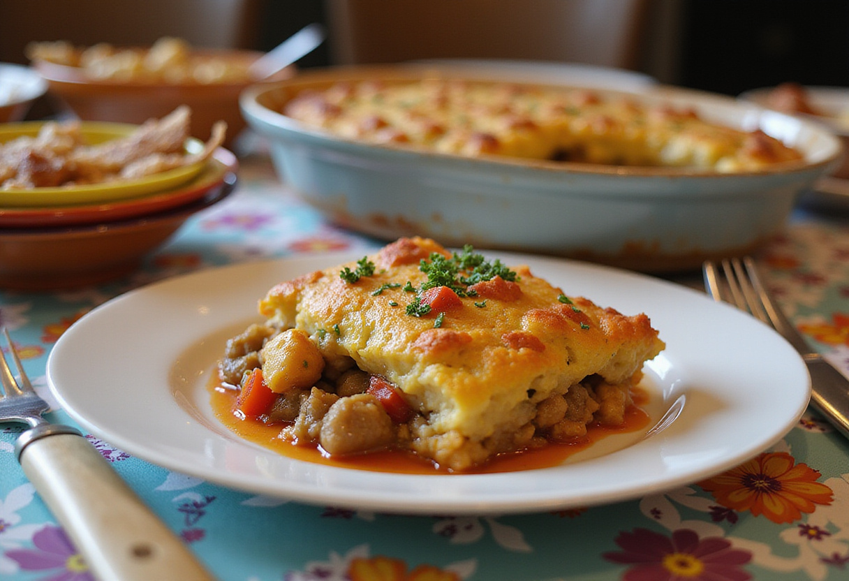 The final presentation of the Parent Trap Meal Party casserole, an inviting and delicious centerpiece for family and friends.