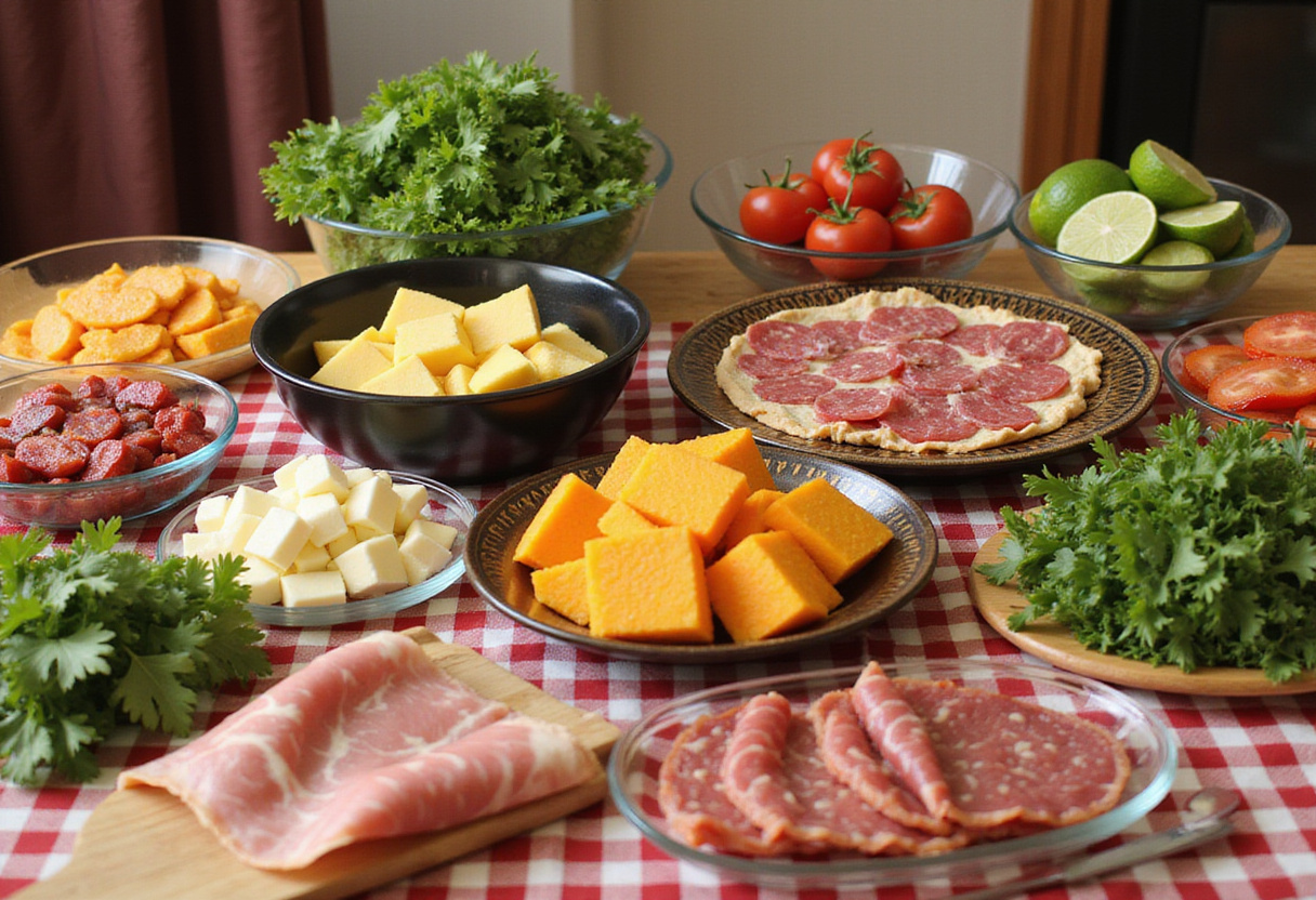 Parent Trap Meal Party ingredients display with fresh vegetables, meats, and cheese, perfect for creating a fun meal.