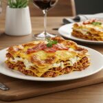 Deliciously baked Parmesan Garlic Bacon Cheeseburger Lasagna ready to be enjoyed.