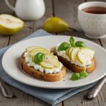 Completed Pear & Cottage Cheese Toast displayed on a rustic table, perfect for a healthy breakfast or snack.