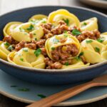 Deliciously plated Philly Cheesesteak Tortellini Pasta, showcasing a perfect blend of flavors and presentation.