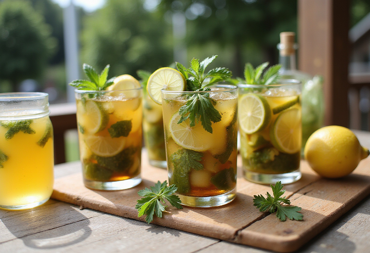 Final presentation of assorted pickle-infused drinks, perfect for summer gatherings and enjoying unique flavors.